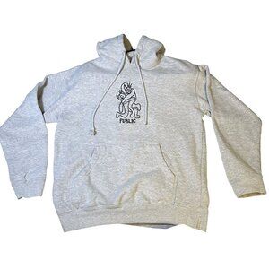 Indep. Trading Co "Public" Gray Hoodie Embroidered Design Kangaroo Pocket Med